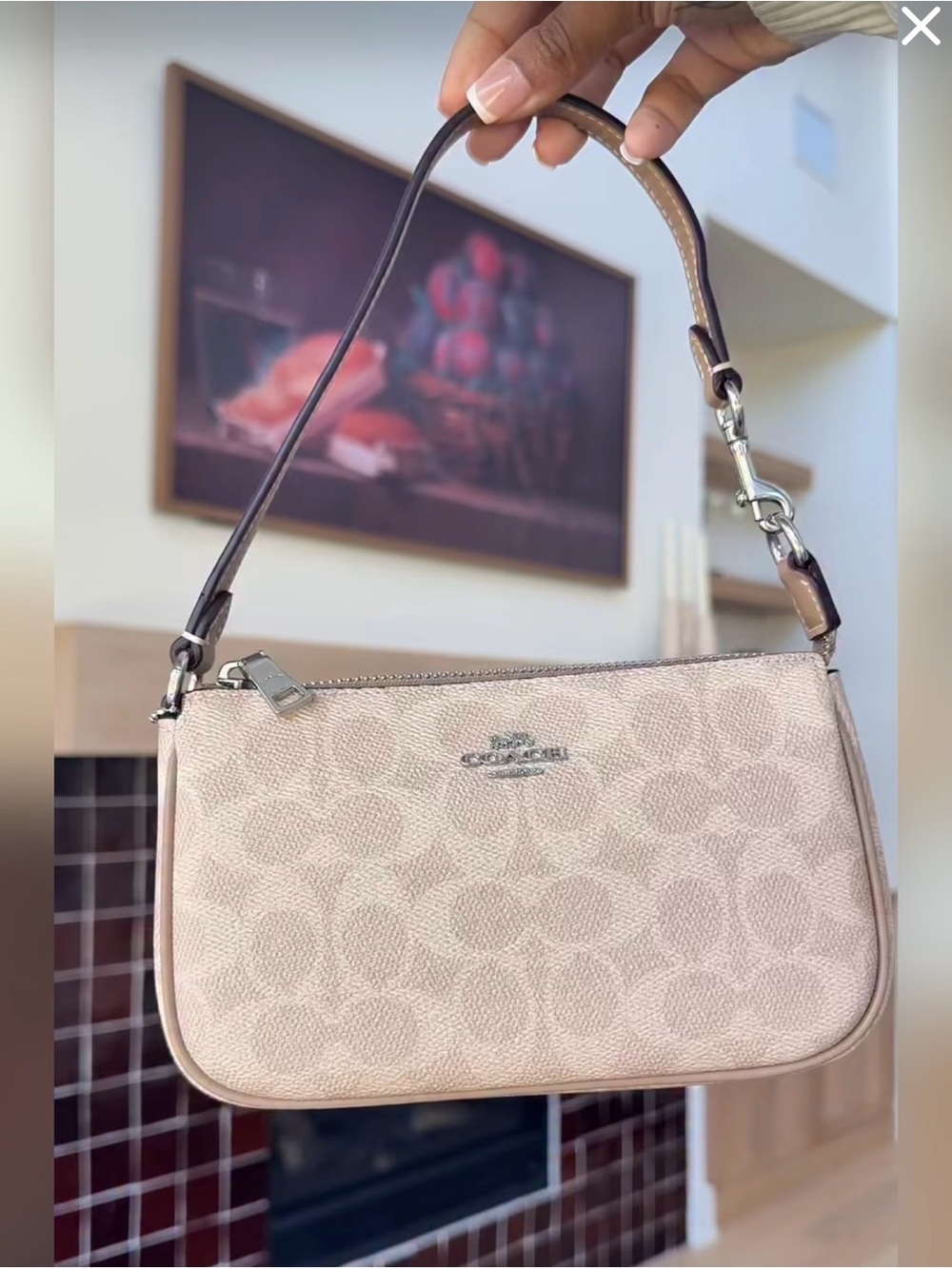 Coach Blush Signature Canvas Shoulder Bag with Brown Strap